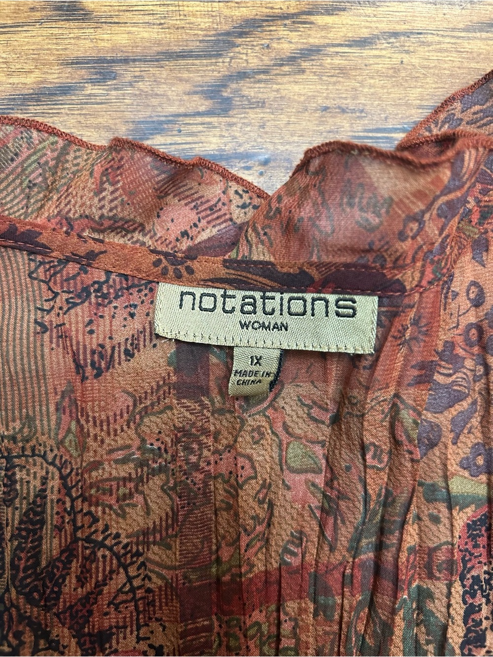 Notations Women's Ruffle Tie-Front Blouse in Rust Multi - Picture 2 of 3